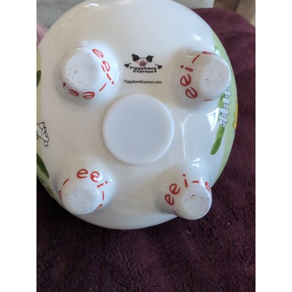 Hand Painted PIGGYBANK EXPRESS Piggy Bank 8" x 6.5" Old MacDonalds Farm Medium - Picture 7 of 10